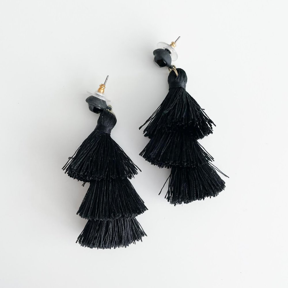 J. Crew Factory Triple Tassel Earrings (Black)